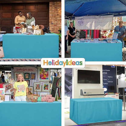 HolidayIdeas 2 Pack Square Fitted Table Covers - 34 x 34 Inch -Card Table Clothes Washable Tablecloth Protectors for Parties, Holiday Dinner, Trade Show, Vendor Stand, Teal