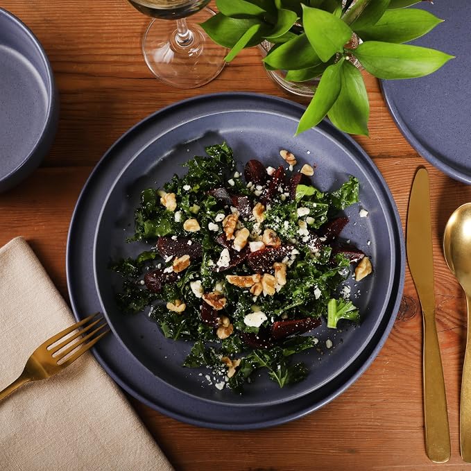 Gibson Elite Bayou Moon Plates and Bowls Sets, 16-Piece Blue Matte Stoneware - Image 3