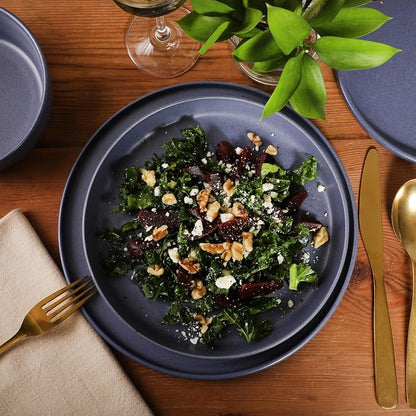 Gibson Elite Bayou Moon Plates and Bowls Sets, 16-Piece Blue Matte Stoneware - Image 3