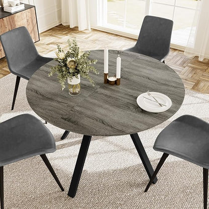 Extendable Round Dining Table Set for 4-6 People, 43.3"-59.1" Extendable Kitchen Table with 4 Upholstered Chairs, Space Saving for Kitchen Dining Room (Grey Table+4 Grey Chairs)
