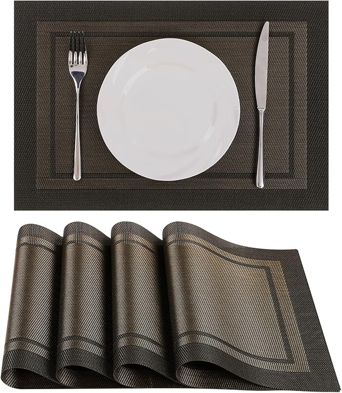 SHACOS Woven Vinyl Placemats Set of 4 Wipe Clean Place Mats by SHACOS