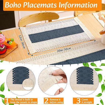 4 Sets Boho Decoration Placemats Round Woven Placemats, Cloth Napkins, Wood - Image 2