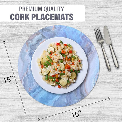 Dainty Home Navy Marble Round Cork Placemats - Heat Resistant Placemats, Non-Slip, Easy Clean Placemats for Elegant Dining - 15"x15" Set of 2 - Perfect for Stylish, Modern Homes