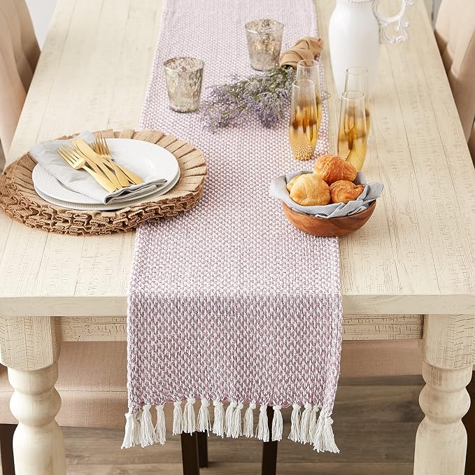 DII Woven Basics Collection 100% Cotton Knit Table Runner, Pale Mauve - Image 2