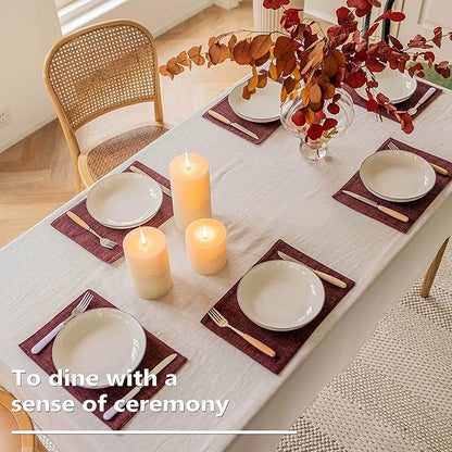 Home Brilliant Red Placemats Set of 4 Cloth Placemat for Holiday Valentine's Day Heat Resistant Dining Table Mats Kitchen Washable Place Mats, Wine Red
