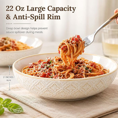 8 inch Pasta Bowls Set of 4, 22 Oz Ceramic Serving Bowls, Large Porcelain - Image 8