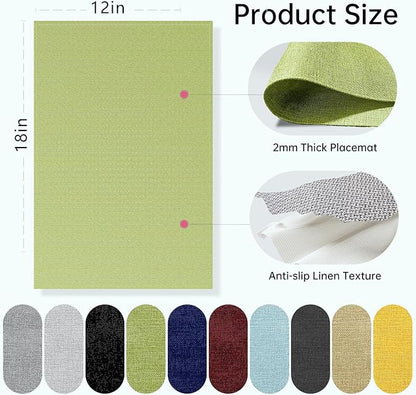 Blue Forest Placemats Set of 8, Dual-Layered Thickened Faux Linen Table Mats Heat Resistant Machine Washable Wrinkle Free Place Mats for Kitchen Dining Outdoor/Indoor (Grass Green)