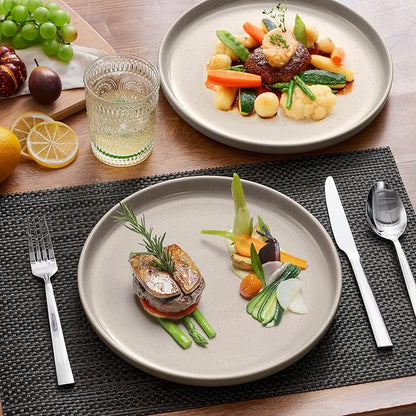 LIANYU 6Pcs Dinner Salad Plates Set, 7.75 Inch Stoneware Kitchen Dessert Flat Plate, Small Ceramic Serving Dishes for Dessert and Appetizer, Stackable, Oven, Microwave & Dishwasher Safe, Milky Brown