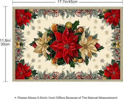 Christmas Poinsettias Placemats Set of 4 Washable Table Place Mats for Dining Kitchen Party Decor