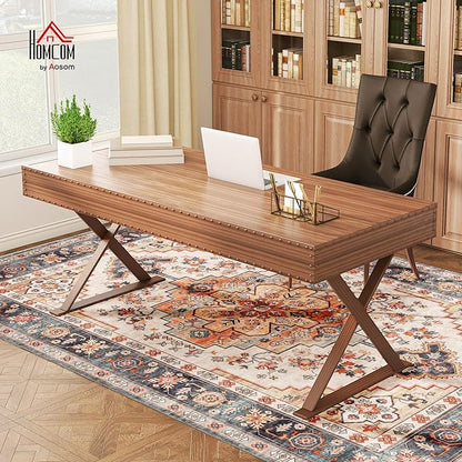 HOMCOM Washable Area Rug, 5'x7' Vintage Indoor Distressed Carpet, Retro Floor Cover Foldable, Floral Print Mat for Living Room, Bedroom, Dining Room, Tawny Brown