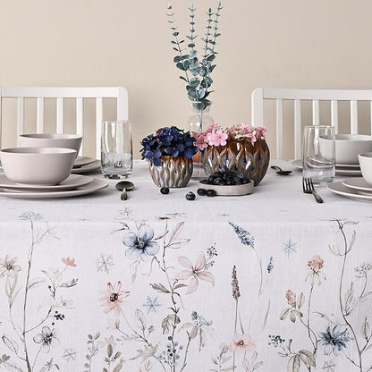 Maison d' Hermine Table Cloth Square Table 100% Cotton 60 x 60 Inches Fall Tablecloth Reusable Everyday Use for Thanksgiving Christmas Decorations Dining Farmhouse Party (Ice Florals)