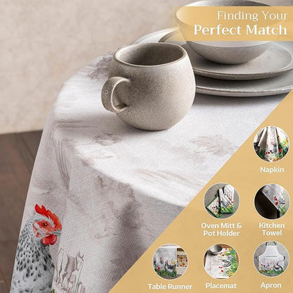 Maison d' Hermine Table Cloth Round Table 100% Cotton 63 Round Inches Tablecloth Reusable Decorative for Dining Room Farmhouse Home Valentines Day Decorations Spring Summer - Basse Cour