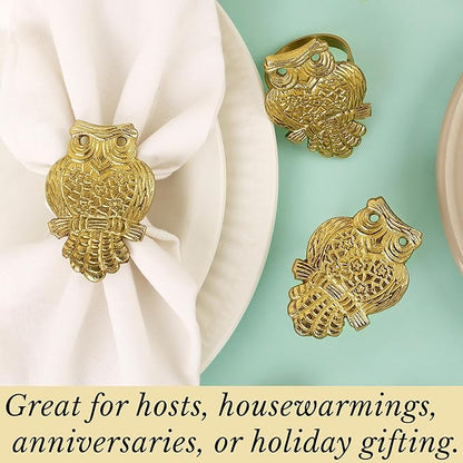 ALPHA Living HOME Metal Napkin Rings Set of 12, Decorative Napkin Holder for Dinner Table Décor, Farmhouse Modern Serviette Rings for Weddings, Receptions, Banquets, Daily Use (Antique Gold)