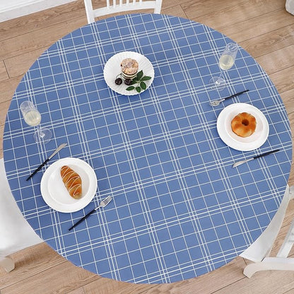 Walrus Round Vinyl Fitted Tablecloth with Flannel Backing Elastic Edge Design Table Cover Waterproof Oil-Proof PVC Table Cloth Stain-Resistant Best for 45"-56" Round