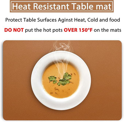 Fall Placemats Set of 2 Wipeable Table Mats Easy to Clean Waterproof Kitchen Mats for Dining Table Outdoor Indoor (2, Brown)