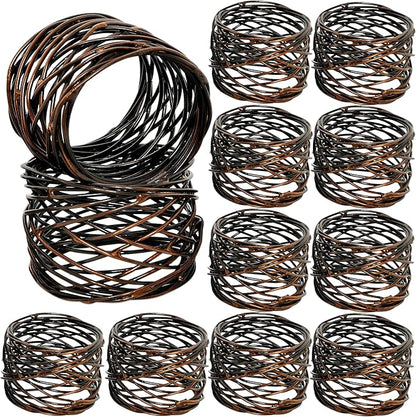 ALPHA Living HOME Heavyduty Napkin Rings - 12-Piece Elegant Mesh Metal Napkin Holders, Serviette Rings for Dining Table, Party Decoration, Weddings - Vintage Rustic Farmhouse Table Decor (Bronze)