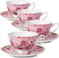 BTaT- Floral Tea Cups and Saucers, 8 oz, Fine Porcelain Teacup Set by BrewToATea