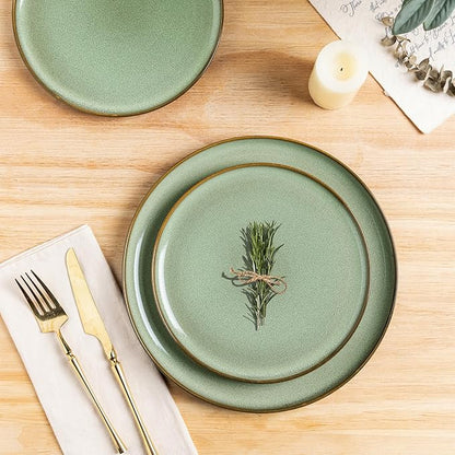 LERATIO Ceramic Dinnerware Sets for 4,12 Pieces Poreclain Plates and Bowls Sets,Scratch Resistant Dishes,Dishwasher & Microwave Safe Dishes Set,Service for 4-Light Geen