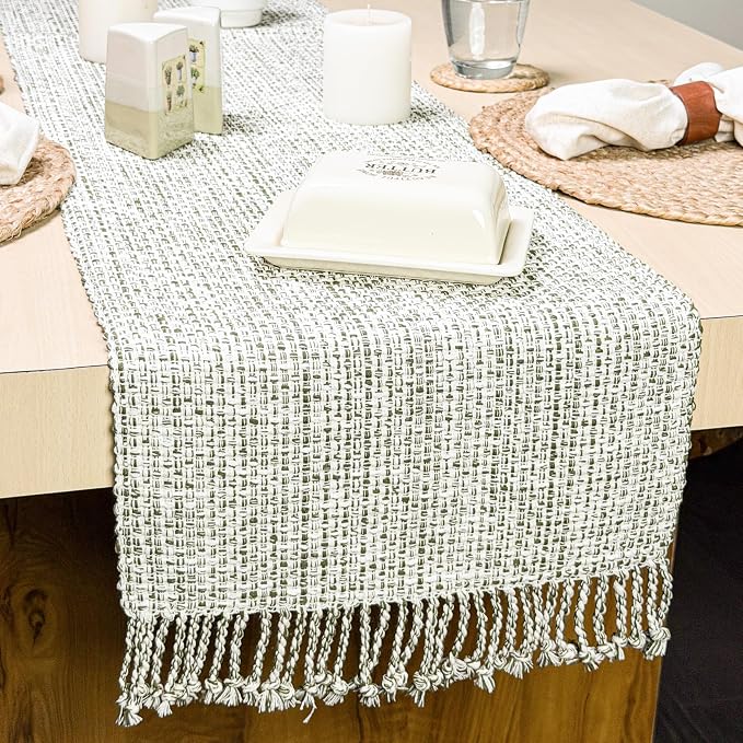 Cotton Table Runner, 13x72 Inch, Home Decor | Textured Woven Fabric, Washable - Image 3