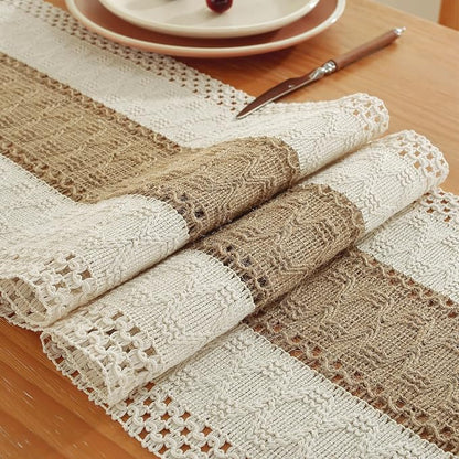 Boho Table Runner for Brown White Tassel Home Decor 90 Inches Long, Modern by Niviy