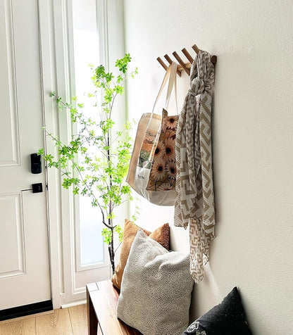 Modern Minimalist Wooden Wall Hook Rack, Solid Ash Wood Coat Rack with 5 Hooks, Wall Mounted Entryway Organizer for Coats, Hats & Bags, 20 lb Capacity