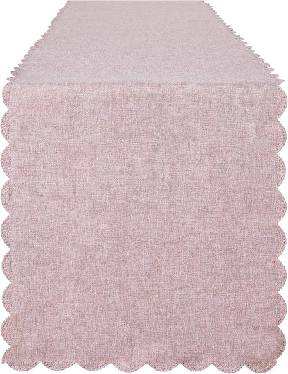 Pink Cotton Table Runner Farmhouse Scallop Style | Valentine's, Decorative by Winotic
