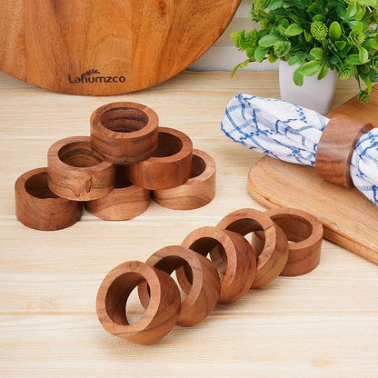 Acacia Wood Napkin Rings Set of 12 – Handmade Round Rustic Wooden Napkin Holders - Image 3