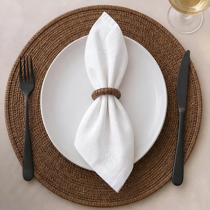 Handmade Napkin Ring Set of 12 Rustic Farmhouse Table Accessories Durable Cane - Image 3