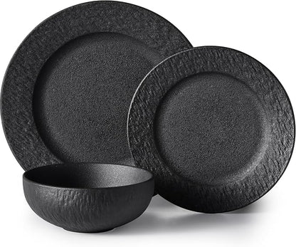 Black Dinnerware Sets, 3-Piece plates and bowls sets, Matte Marble | Premium by KINGSTONE