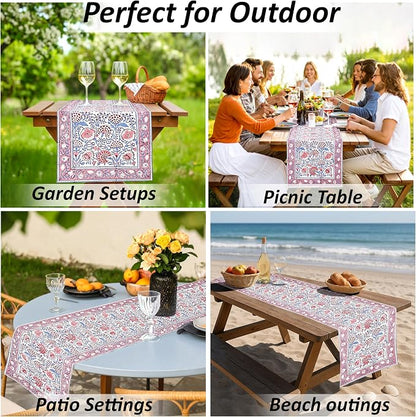 Hand Block Printed Table Runner 16x90 – Pigeon Blue Cotton Runner - Image 6