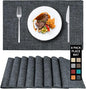 Cloth Placemats Set of 8, Linen Type Fabric Placemats Black Table Mat Set of 8, Machine Washable Rustic Place Mats Heat Resistant Placemats Thick Polyester Kitchen Place Mats for Dining Table