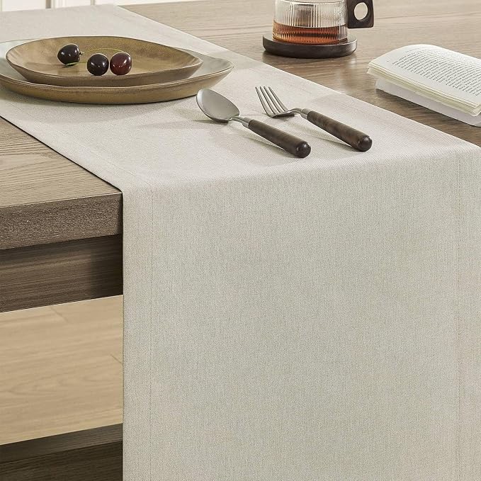 Basic Linen Style Table Runner, 14x48 Inch Raw Linen | Mitered Corner Design - Image 4