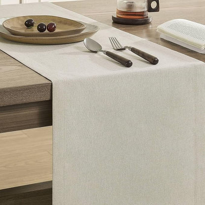 Basic Linen Style Table Runner, 14x48 Inch Raw Linen | Mitered Corner Design - Image 4