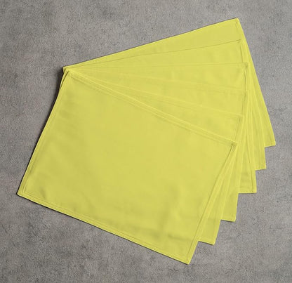 Calicot Placemats Set of 6 100% Cotton Washable Cloth Place Mats, Reusable Table Mats for Spring/Summer & Thanksgiving Christmas Decorations Kitchen Dining Party Wedding (Lemon Yellow, 13" x 19")