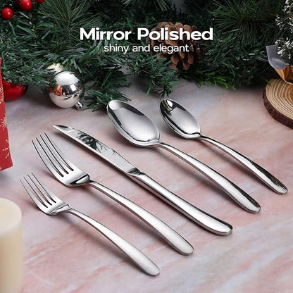 Onader 65 Piece Heavy Duty Silverware Set with Serving Utensils, Stainless Steel Flatware Cutlery Set for 12
