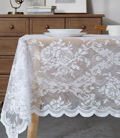 Warm Home Designs 60 x 60 Square Tablecloth with English Rose Design. Use Lace Square Table Cloth as Lace Tablecloth for Card Table or Small Dining Table. White Tablecloth for 4 Guests. LTC White 60"