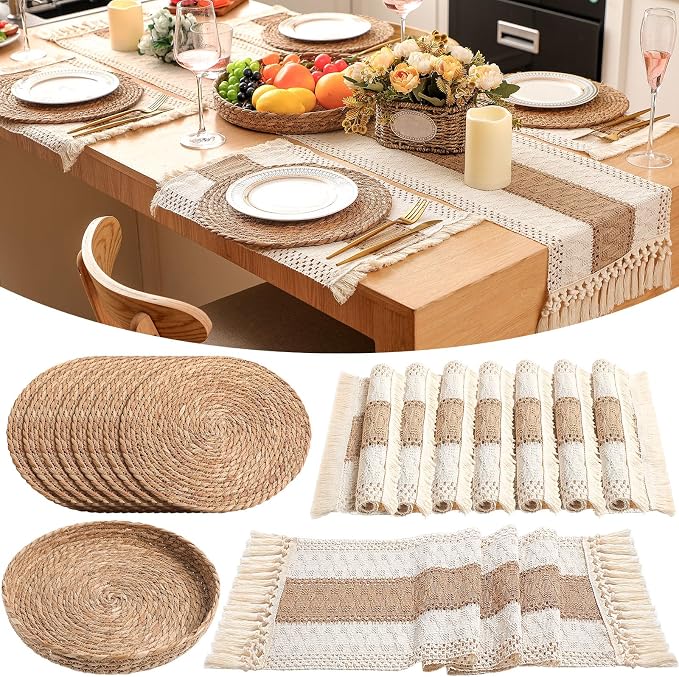 Boho Placemats 4/6/8 Set of Round Woven Placemat Macrame Style Bicolor by Gandeer