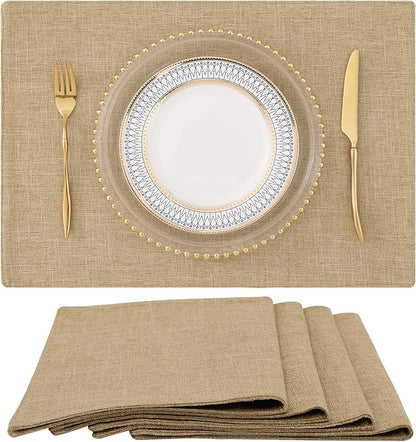 homing Cotton Linen Placemats Set of 4, Cloth Washable Farmhouse Dining Table Mats for Indoors & Outdoors, Easy to Clean, Linen, 13 x 19 Inch
