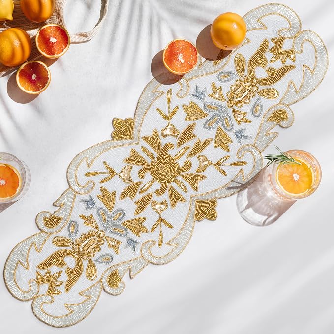 Beaded Table Runner Decorative Hand Glitz Rustic Farmhouse - Image 3