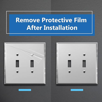 LIDER Reflective Acrylic Toggle Switch Wall Plate, Mirrored Double Light Switch Cover, Plexiglass Cover Plate, Acrylic Glass, Oversized 2-Gang 5.25" x 5.25", LWP-12O-ASV5P, Silver, 5 Pack