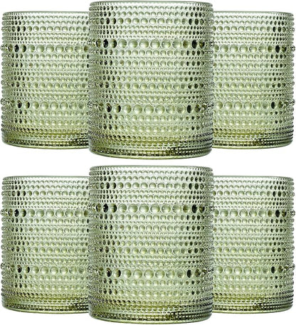JOVGANK Green Vintage Hobnail Drinking Glasses Set of 6, Embossed Water Tumbler by JOVGANK