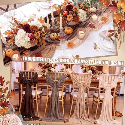 12 Pcs Fall Cheesecloth Gauze Table Runners, Gradient Brown | Thanksgiving - Image 4