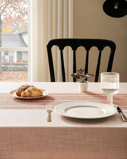ZeeMart Contrast Linen Table Cloth Rectangle Table Cloths 52x70 Inch Orange, Farmhouse Style Heavy Weight Burnt Orange Fall Tablecloth, Water Resistant Burlap Tablecloths
