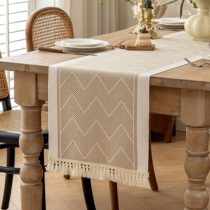 Coffee Geometric Linen Table Runner by UWWGKK