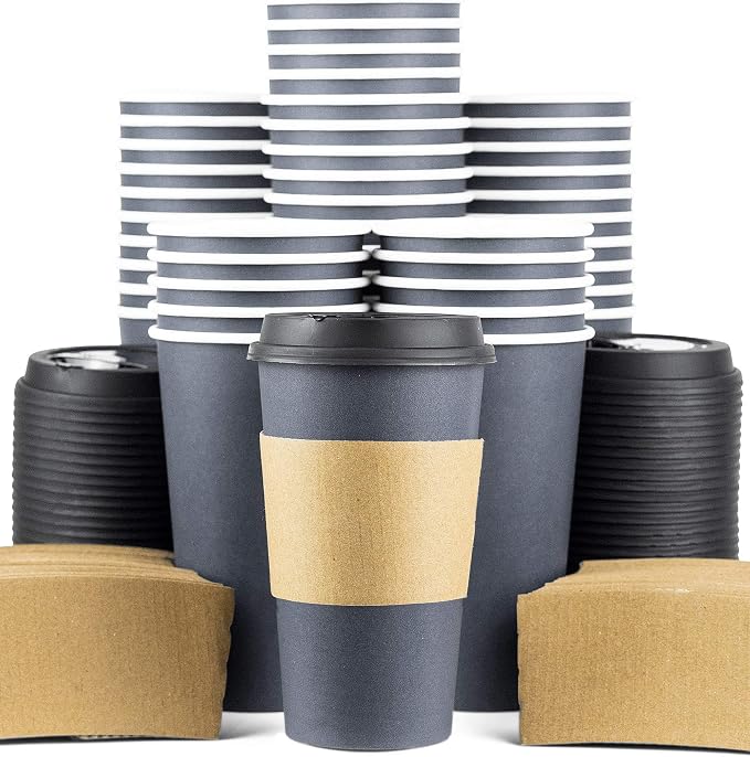 Disposable Coffee Cups With Lids - 16 oz To Go Coffee Cups With Sleeves and - Image 2