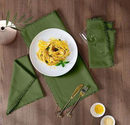Bedding Craft Cotton Cloth Dinner Napkins Set of 12 – 18x18 Salted Lime with Decorative Lace Selvedge – Reusable Machine Washable Fabric Napkins for Weddings, Baby Showers, Parties & Dining