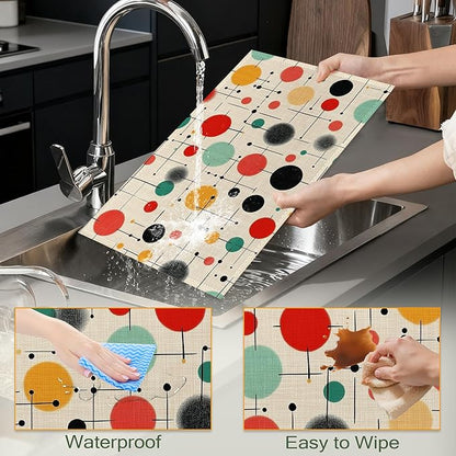 Mid Century Table Placemats Set of 6,Non-Slip Vintage Fabric Placemats for Dining Room Kitchen Party Holiday, Indoor Cloth Table Mats for Home Decor 11.8x17.7 Inch