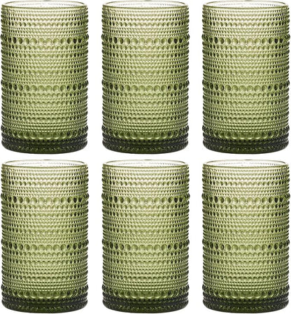 Moretoes 12 Oz Green Hobnail Drinking Glasses Set of 6, o Water Glass Cups | 12 by Moretoes