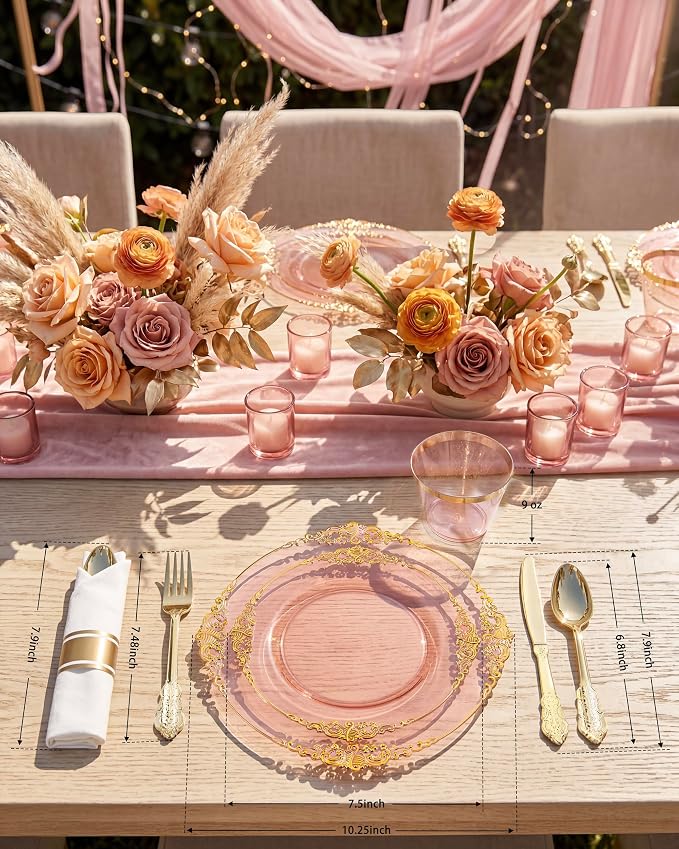 350 Pcs Burgundy Gold Plates for Party | Burgundy Plates Set for 50 Guests - Image 2