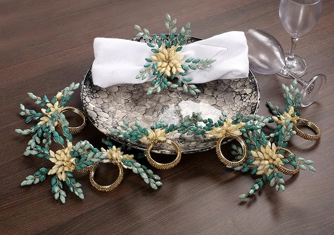 Green Gold Beaded Napkin Ring by HomebiaDesigns